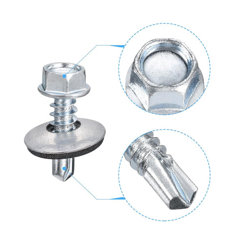 uxcell #12 x 3/4" Self Drilling Screws with Rubber Washer, 100pcs Zinc Plated Steel Roofing Screws