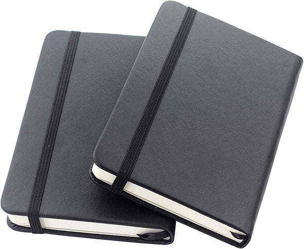 ZZTX 2 Pack Small Pocket Notebook, 3.5" x 5.5", Hardcover Lined Paper Mini Notepad with Black Leather Sketchbook