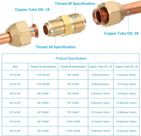 PATIKIL 3/8" to 1/2" Pipe Extension Joint Connector, 2pcs Free Welding Brass Coupler Adapters with 4pcs Flare Nuts