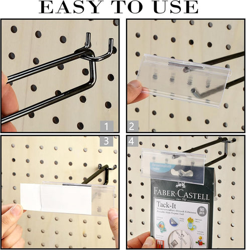 Tandefio 100 Pack 8 Inch Black Metal Peg Board Hooks with Clear Plastic Label Holder for 1/8'' to 1/4'' Pegboard