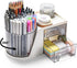 Rotating Desk Organizer with 2 Drawers, Pencil Pen Holder with 4 Compartments for Office, Home, White