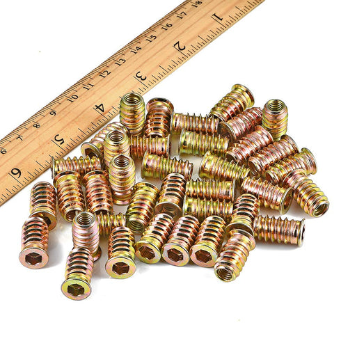 200 Pieces 1/4"-20 Wood Inserts Bolt Furniture Screw in Nut Threaded Fastener Connector for Wood Furniture Assortment