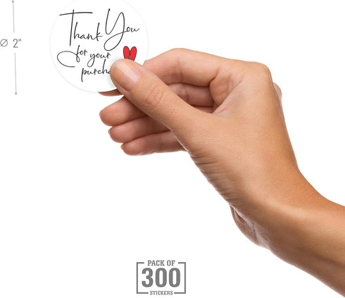 easykart 300 Thank You for Your Purchase Sticker Labels | White Background with Red Heart Design | 2" Inch Round