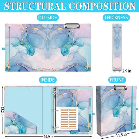 Lateefah 3 Ring Binder, 2 Inch Binder Organizer for Letter Size (8.5'' x 11'') with 5-Tab Dividers and Pockets,