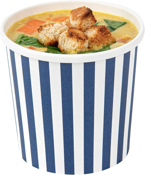 Restaurantware Bio Tek 12 Ounce Soup Containers, 25 Durable Disposable Blue and White Paper Soup Bowls