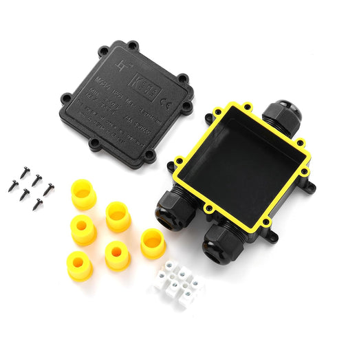 IP68 Waterproof Junction Box, 3-Way Outdoor Cable Connectors with 3 Cable M25 Gland Wire Connector, Black