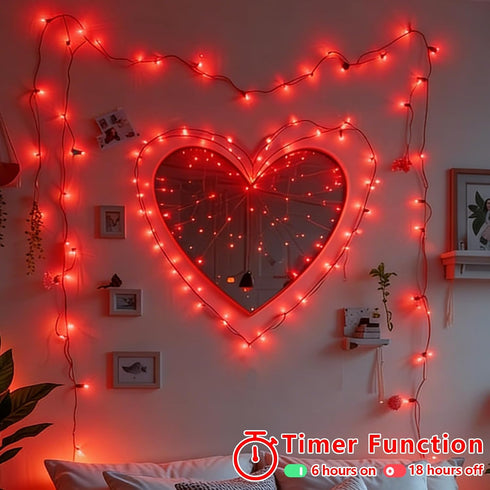 2 Pack 33ft 100 YEGUO Valentines Day String Lights Battery Operated, Each LED Red Christmas Lights Outdoor Waterproof
