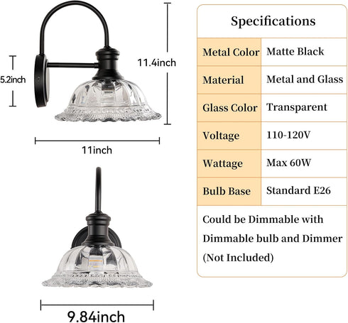 Modern Matte Black Wall Sconce with Glass Shade for Indoor Spaces