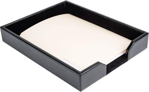 Dacasso Bonded Leather Desktop Tray Luxury Letter Holder & Paper Organizer for Desk, 13.5in x 10.5in x 2.13in, Black