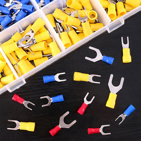 Glarks 240pcs Fork Spade Quick Splice Crimp Terminals Connectors Assortment Kit (22-16/16-14/12-10 Gauge)