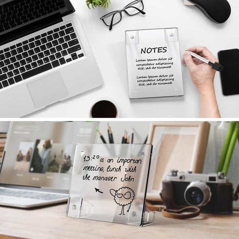 Frosted Acrylic White Board 8x6 Inches, Frameless Desktop Tablet Dry Erase Board with Flexible Magnetic Stand and