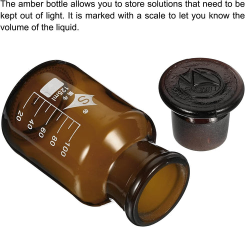 PATIKIL 125mL Reagent Media Bottle, 1Pcs Round 3.3 Borosilicate Glass Storage Bottle with Amber Cap, Amber