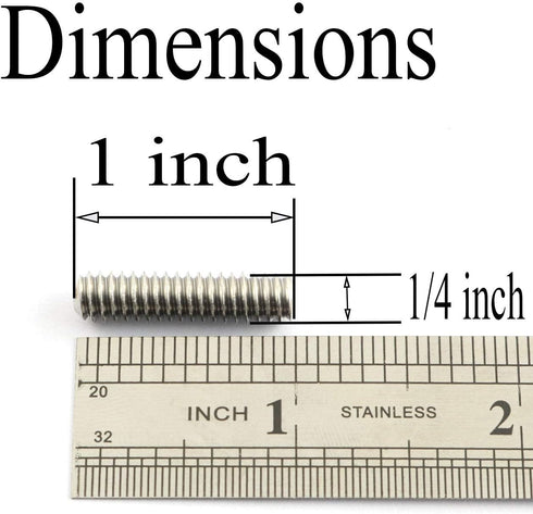 20PCS 1/4-20x1" Hexagon Socket Set Screws, 304 Stainless Steel Full Thread Cup Point Grub Screws