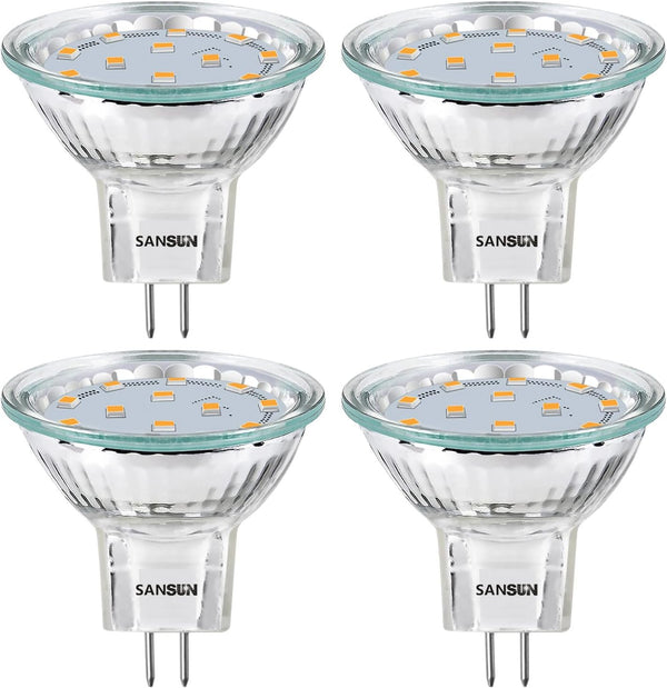 4 Pack 3W MR11 LED Landscape Light Bulbs, Low Voltage 12V, 20W Halogen Replacement, GU4 Bi-Pin Base, Soft White 3000K