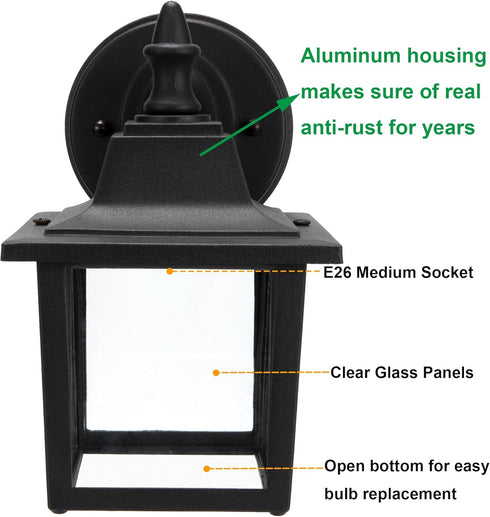 E26 60W Bulbs 1-Pack LIT-PaTH Outdoor Wall Lantern, Wall Sconce as Porch Lighting Fixture, Medium Base Max., Aluminum