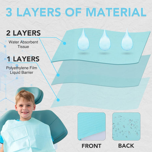 480 Pack 13"x18", 3-Ply Disposable Dental Bibs Waterproof Tattoo Bibs Sheet for Nail Salon, Dental Clinic, Feeding