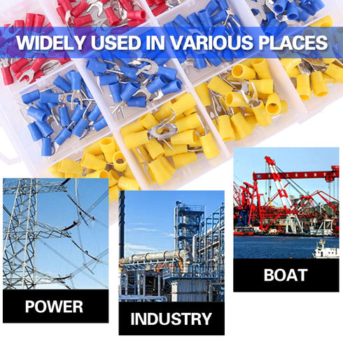 Glarks 240pcs Fork Spade Quick Splice Crimp Terminals Connectors Assortment Kit (22-16/16-14/12-10 Gauge)
