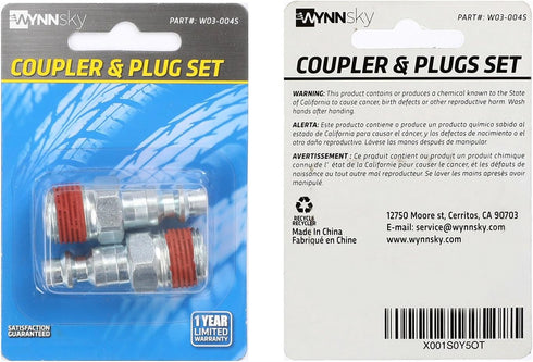 WYNNsky 2 Pieces Industrial Type 3/8'' MNPT Zinc-Plated Plug with Sealant, Air Tools Accessories Kit