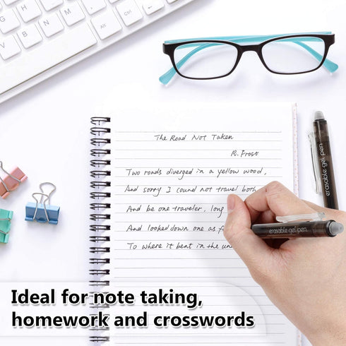 Vanstek 18 Black Retractable Erasable Gel Pens, Fine Point (0.7), Premium Comfort Grip, Black Ink for Note Taking,