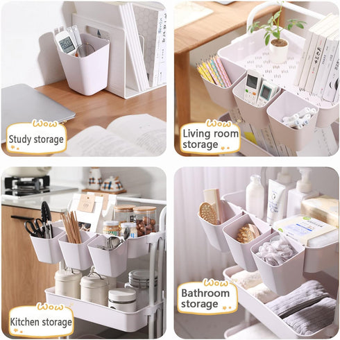 AYVANBER 6 Pack Hanging Cup Holder for Rolling cart Accessories Hooks Little Hanging Buckets Hanging Storage Bins Craft