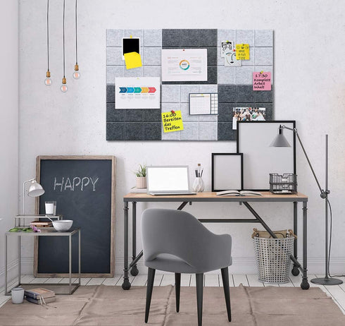 Large 11.8"x11.8" Felt Board Tiles for Wall, 30 Push Pins, Pack of 6 Pin Board Notice Boards for Home Office