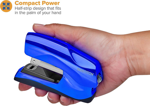 Bostitch Office Heavy Duty Stapler, Metallic Blue, 40 Sheet Capacity, No Jam, Half Strip, Fits in Palm for Classroom