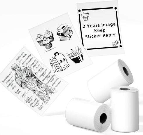 Phomemo Sticker Paper- for T02/T02Pro/Q02E/M02X/Y02C/Q02 Mini Printer, White Thermal Sticker for Study
