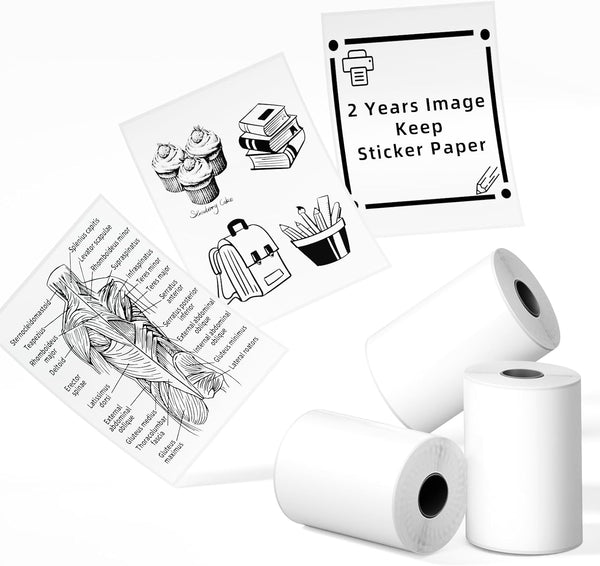 Phomemo Sticker Paper- for T02/T02Pro/Q02E/M02X/Y02C/Q02 Mini Printer, White Thermal Sticker for Study