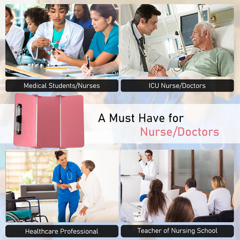 Nursing Clipboard Foldable - 3 Layers Aluminum with Cheat Charts for Students, Nurses, and Doctors