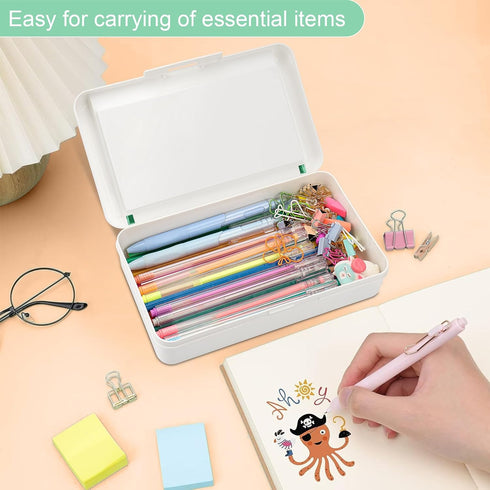Pencil Box for Office Supplies Storage Organizer Box, Double Layer Large Capacity Pencil Boxes, Plastic Crayon Box with