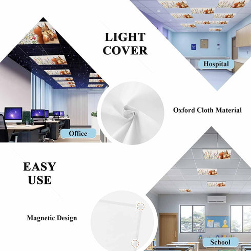 Home L6 2 Pack 4x2 Fluorescent Light Cover for Classroom Ceiling, Squirrel Magnetic Light Cover Filters, Pine Cones