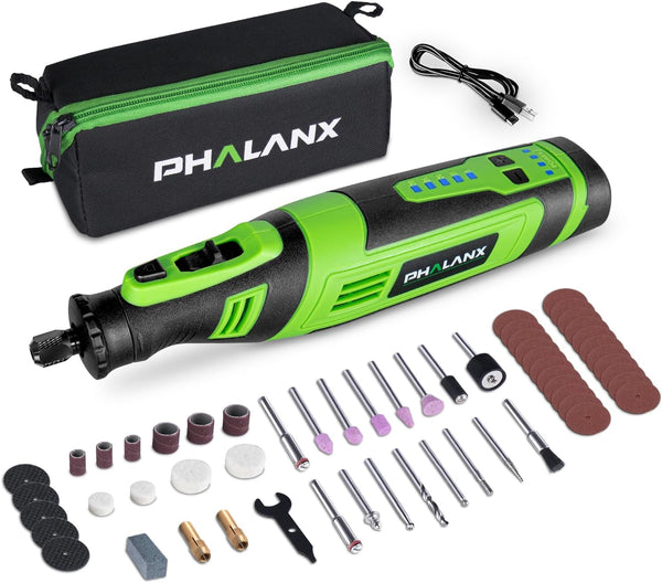 PHALANX Cordless Rotary Tool Kit, 30000 RPM/5 Speed, 8V Engraving Pen with