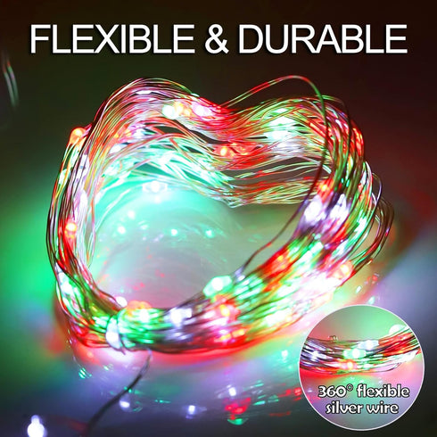 Solar Christmas String Lights Outdoor, Red White Green Fairy Lights, 200LED 66FT, Waterproof, 2PACK