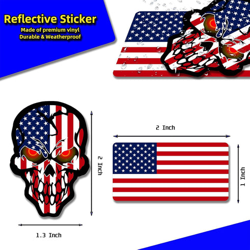 6pcs Reflective American Flag Hard Hat Stickers, Red Ops Decals for Tactical Gear, USA Skull Flags Toolbox Labels