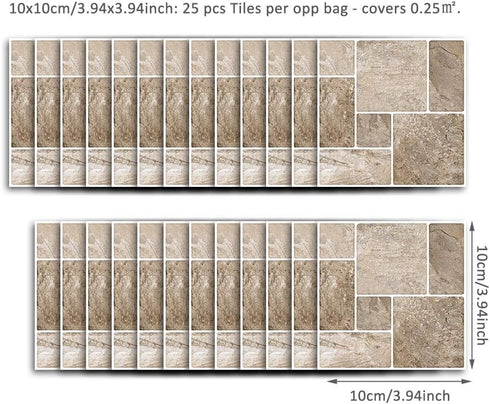 25 Pcs Self-adhesive Tile Transfer for Home Decor, Waterproof Peel and Stick Backsplash Wall Tile Sticker, 4x4inch
