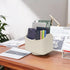 UnionBasic 360 Degree Rotating Desk Organizer, Spinning Caddy for TV Guide, Mail, Media, Remote Holder, Beige Leather