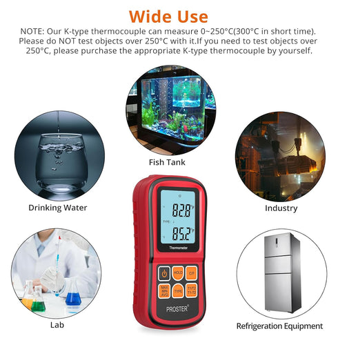 Proster Digital Thermocouple Temperature Thermometer Dual Channel with Two K-Type Probes, Backlight LCD
