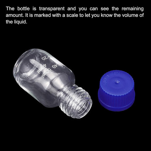 PATIKIL 50mL Reagent Media Bottle, 1Pcs Round Graduated Glass Storage Bottle with Blue Screw Cap