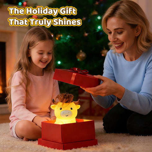Dimmable 20 Amaredom Highland Cow Night Light, Cute Silicone Cow Lamp, Rechargeable LED Bedside Lamp with Minutes Timer