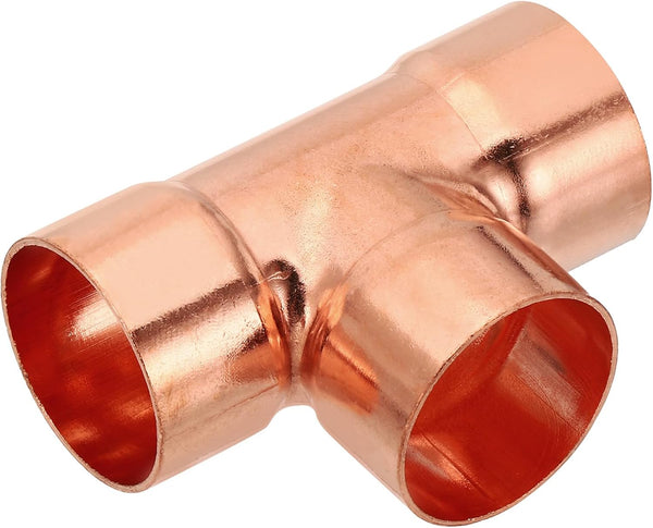 PATIKIL 1 1/8" ID 1mm Thick Tee Copper Fitting, 2pcs 3 Way Pure Copper Pipe Connector for Plumbing