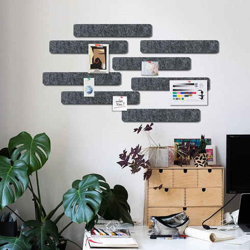 Felt Pin Board Bar 15"x2", Pack of 8 Bulletin Board Strips with 40 Push Pins, Home Office Memos Notice Boards Felt Wall Tiles by Uoisaiko