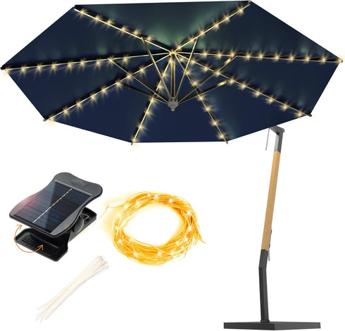 VOOKRY Solar Powered Umbrella Lights Outdoor, Waterproof Cordless 8 Modes LED for Garden Party Decoration