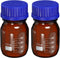 PATIKIL 100mL Amber Reagent Media Bottle, 2 Pcs Round Graduated Glass Storage Bottle with Blue Screw Cap