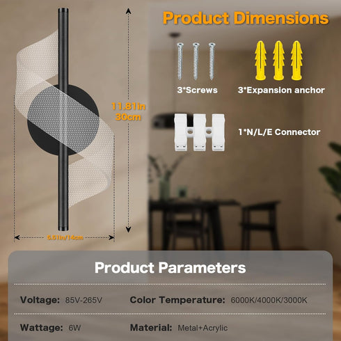 Assimilans 12" 3000K 4000K 6000K 1pack) Modern LED Wall Sconce - Height Spiral Wall Lamp with Acrylic Shade - Indoor