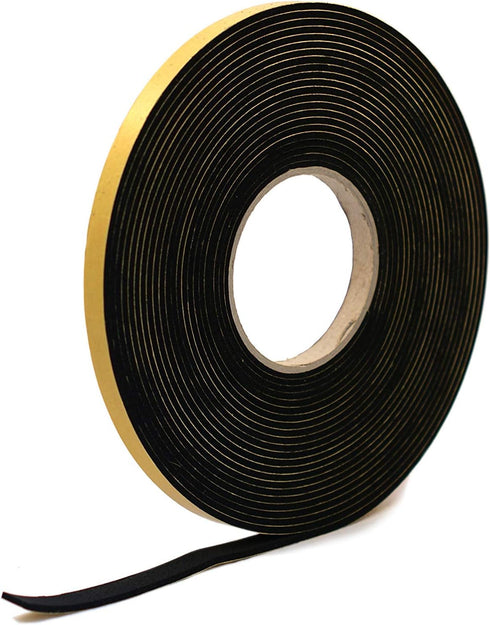 Neoprene Rubber Black Self-Adhesive Sponge Strip, 12mm Wide x 3mm Thick x 10m Long