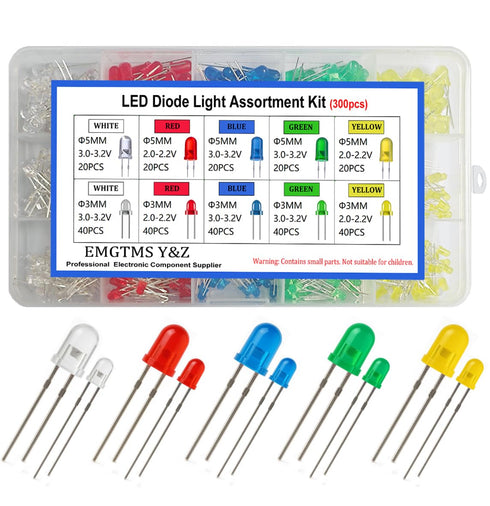 300 3mm 5mm 5 (5 300 Pcs & LED Diode Assortment Kit - Colors (White/Red/Blue/Green/Yellow) Bright Light Emitting Diodes