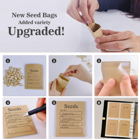 Seed Storage Organizers, Set of 80 Resealable Seed Envelopes and Binder Set for Vegetable