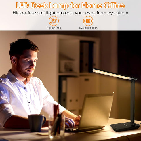 15W Dimmable 5 White crown LED Desk Lamp with Wireless Charger & USB Port, Table Lamp with Lighting Modes, Sensitive