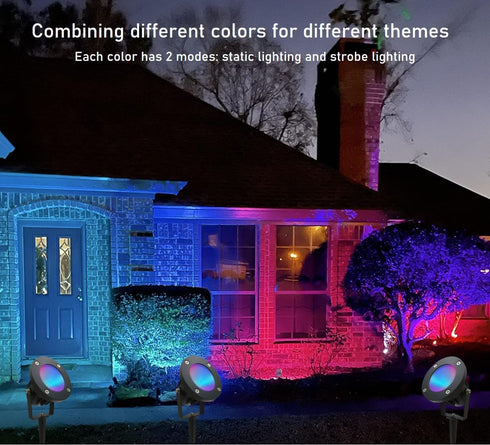 25W 120V 25W Color LED Outdoor Landscape Spotlight with Strobe Lighting - Waterproof RGB Spot Lights for Yard Tree