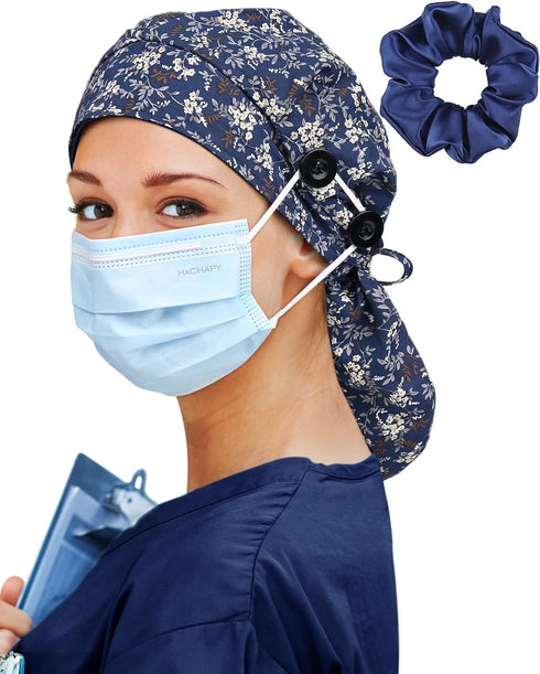 Satin Lined Scrub Cap for Women Extra Large Long Hair Surgical Nurse